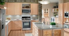 a kitchen filled with lots of wooden cabinets and counter top space next to an oven