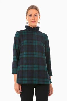 Blackwatch Plaid Faye Blouse | Tuckernuck Blackwatch Plaid, Ruffle Collar Blouse, Daphne Dress, Ruffled Tunic, Bow Blouse, Ruffle Collar, Collar Blouse, Trendy Tops, Favorite Dress