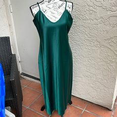 Nwt 100% Polyester, Feels Like Silk, Gorgeous Emerald Green Color Size Small, Adjustable Straps Green Satin Slip Dress For Brunch, Fitted Midi Sleep Dress, Fitted Midi-length Sleep Dress, Green Spaghetti Strap Sleep Dress, Long Spring Sleep Dress, Casual Satin Maxi Dress, Long Sleep Dresses For Spring, Green Maxi Length Slip Dress For Brunch, Long Satin Sleep Dress