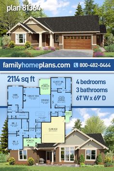 two story house plans with 3 bedroom and 2 bathrooms on each floor, one is attached to