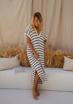 Blue and Ecru Striped Soam Dress – Easy Clothes North America