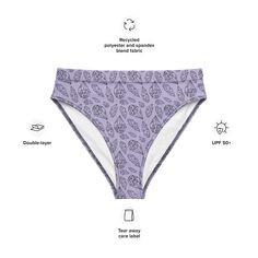 Make a hauntingly chic splash with Goth Cloth Co.'s Punk Crystal Bikini Bottom. Featuring a pattern of outline crystals against a lavender background, this bottom blends gothic elegance and sporty comfort, perfect for your beach or poolside adventures. Key Features: Recycled polyester fabric: Made from 88% recycled polyester and 12% elastane in the EU, or 81% REPREVE recycled polyester and 19% LYCRA XTRALIFE in MX, providing a soft, stretchy fit. Double-layered construction: Ensuring non-reversible comfort and support. Zig-zag stitching: For added durability and style. Mix and match: Pair with different bikini tops for a trendy look. UPF 50+: Maximum sun protective rating achievable for fabrics. These bottoms are made to order, ensuring a thoughtful and sustainable approach to fashion. Ord Purple Fitted High Waist Swimwear, Purple Fitted High-waist Swimwear, Fitted High Waist Purple Swimwear, Lavender Background, Gothic Elegance, Sport Bikinis, Crystal Pattern, Recycled Polyester Fabric, Boxy Tee