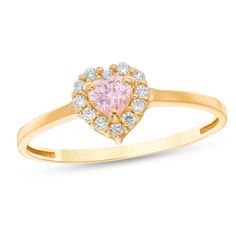 This child's ring fashioned in 10K gold features a 3mm heart-shaped pink cubic zirconia center stone. A frame of petite round white cubic zirconia surrounds the center stone. This ring is available in size 7 only. Frame Ring, Kids Rings, Stone Heart, Kids Jewelry, A Frame, 10k Gold, Pink Heart, Pink And White, Prong Setting