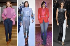 Fancy pants, anyone? Perhaps fancy jeans? The all-American staple got the formal treatment at the spring shows as designers paired them with evening attire and in some cases, “bewejeled” them enough to take you into a gala.   Pictured: Solace London, Adam Selman, Brandon Maxwell, and Alexander Wang Fancy Jeans, 2018 Fashion Trends, Women Tops Online, Adam Selman, Fashion Week Trends, Solace London, Parisienne Chic, Black Shirts Women, Fashion Week 2018