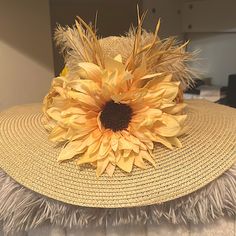 Classy Yellow Flower Sun Hat! Perfect For A Pool Party, Horse Races, Church, Wedding, Derby Or Just Because! So Elegant And So Many Ways To Wear It Designed By Gheart 22.5-In. Inner Circumference Elegant Yellow Straw Hat For The Beach, Elegant Yellow Straw Hat For Beach, Yellow Sun Hat For Kentucky Derby Vacation, Yellow Summer Hat For Garden Parties, Kentucky Derby Yellow Sun Hat For Vacation, Yellow Mini Hat With Short Brim For Spring, Yellow Bohemian Sun Hat For Spring, Yellow Hats For Kentucky Derby Vacation, Adjustable Yellow Hats For Country Events