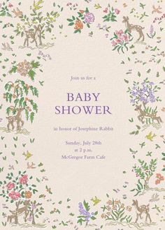 a baby shower with flowers and deers on it