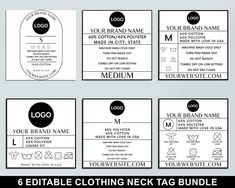 six business card templates with black and white logos on the front, back and sides