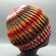 Soft and fluffy brioche stitch ribbed beanie. Variegated warm rich colors. Warm Multicolor Knit Hat, Multicolor Soft Knit Beanie One Size, Hand-knitted Multicolor Hats For Cold Weather, Handmade Multicolor Beanie, One Size, Warm Multicolor Beanie, One Size, Brioche Stitch, Skull Cap Beanie, Skull Cap, Rich Color