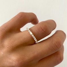 Floating Baguette & Round Diamond Diamond Ring | Berlinger Jewelry Baguette Wedding Band, Round Wedding Band, Moissanite Wedding Band, Wedding Rings Halo, Round Diamond Ring, Moissanite Diamond Rings, Half Eternity Band, Baguette Cut Diamond, Gold Band Ring