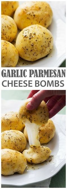 These Garlic Parmesan Cheese Bombs are INSANELY good!! Quick and easy and sure to be a huge hit! Roti Bakar, Workout Protein, Good Eat, Think Food, Garlic Parmesan, Parmesan Cheese, Coffee Cake, Appetizer Snacks, I Love Food