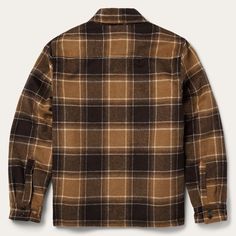 Rugged, durable and stylish, this brown plaid coat is crafted from a comfortable poly-wool blend and is fully lined with quilted nylon for additional warmth. It has a spread collar, a straight back yoke, square mitered chest pockets with one point flaps and button closure, inset hand pockets a two-button adjustable cuff and a zip front. At Stetson, we've been outfitting men who venture into cold, weather-worn territories since 1865 — this is quality you can rely on. Fully Lined With Quilted Nylo Brown Plaid Coat, Casual Bottoms, Straight Back, Denim Outerwear, Plaid Coat, Closet Staples, Outdoor Men, Brown Plaid, Women Shirts Blouse