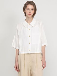 Composition : POLYESTER 35% LINEN 45% TENSICAL 20%Color : WhiteCountry of Origin : China White Collared Blouse With Pockets, White Shirt With Pockets For Spring, Casual White Blouse With Buttons, Spring Relaxed Fit Shirt With Collar, Relaxed Fit Spring Tops With Pockets, Spring Tops With Pockets In Relaxed Fit, Spring Relaxed Fit Tops With Pockets, Relaxed Fit Tops With Pockets For Spring, Daywear Tops With Collared Neckline And Placket