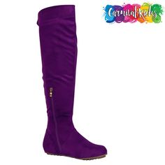 Strut Down The Streets With These Sleek Colorful Boots! Material: Vegan Suede Zipper Entry Shaft Measures: 21" Circumference Measures: 17” Unique Comfort Outer Sole Cushioned Innersole We’ve Made These Boots With Comfort In Mind. Made For All-Day Wear! Casual Purple Boots For Fall, Trendy Purple Boots For Fall, Trendy Purple Winter Boots, Tan Riding Boots, Colorful Boots, Pearl Boots, Thigh High Stiletto Boots, Womens Thigh High Boots, Festival Boots