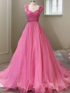 Fitted Pink V-neck Dress For Wedding, Pink Fitted V-neck Wedding Dress, Pink Fitted V-neck Dress For Wedding, Pink V-neck Evening Dress With Ruffles, Pink V-neck Gown For Prom Season, Formal Pink V-neck Dresses, Pink V-neck Evening Dress For Prom Season, Pink Fitted V-neck Prom Dress, Pink V-neck Evening Dress For Wedding