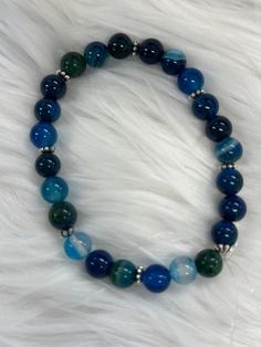 8MM Blue Stripe Agate. Will fit wrist 7.75" - 8".