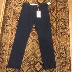 Nwt Cotton/Linen/Spandex Blend. Washed Dark Navy High Rise Slim Fit Pants With Pockets, High Rise Slim Fit Cotton Pants, Slim Fit High Rise Cotton Pants, Pink Cargo Pants, Blue Plaid Dress, Plaid Dress Pants, Pink Trousers, Casual Dress Pants, Paperbag Pants