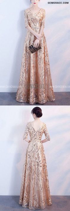 10% off now|Free shipping world-wide. Sparkly Champagne Gold Aline Long Formal Dress Vneck With Sleeves at GemGrace. Click to learn our pro custom-made service for wedding dress, formal dress. View #FormalDresses for more ideas. Elegant Gold V-neck Evening Dress, Champagne V-neck Dress For Prom Season, Gold V-neck Evening Dress For Holidays, Gold V-neck Holiday Evening Dress, Gold Long Sleeve Gown For Prom Season, Champagne V-neck Gown For Prom, Gold Long Sleeve Dress For Prom, Gold V-neck Gown For Prom, Gold Holiday Dress For Banquets