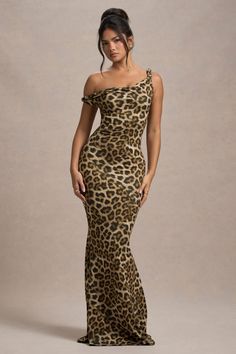 Leopard Dress Outfit, Leopard Print Birthday, Birthday Looks, Gold Birthday Outfit, Leopard Birthday, Issa Vibe, Club L London, Black Dress Prom, Asymmetric Neckline