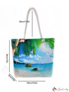 BirdinBag - Patterned Landscape Beach Tote - Stylish Shoulder Bag Beach Canvas Satchel With Adjustable Strap, Summer Beach Canvas Satchel Bag, Beach Season Vacation Satchel Shoulder Bag, Large Capacity Beach Satchel For Beach Season, Large Capacity Canvas Bag For Vacation, Large Capacity Beach Season Satchel, Rectangular Travel Satchel For Beach Season, Double Handle Canvas Bag For Beach Vacation, Large Capacity Rectangular Shoulder Bag For Vacation