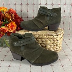 Earth Origins “Odel” Suede Ankle Boots Beautiful Olive Green Color, Slouchy Profile, Almond Toe Cushioning Arch Supportive Footbed Interior Side Zip Closure 2” Heel Women’s Size 7 New Without Box Or Stickers May Have Some Light Scuffs, Be Sure To Check Out The Photos As They Are Part Of The Description Smoke Free Home Green Casual Heeled Boots With Round Toe, Casual Green Round Toe Heeled Boots, Casual Ankle Strap Boots For Fall, Casual Fall Ankle Boots, Green Boots With Stacked Heel And Round Toe, Casual Ankle Strap Boots With Medium Width, Casual Ankle Strap Boots Medium Width, Casual Ankle Strap Booties For Fall, Green Ankle Booties For Fall