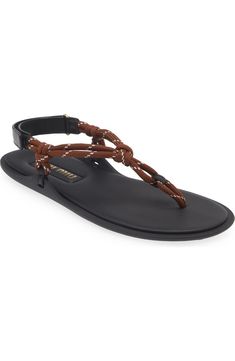 Miu Miu Riviere Cord & Leather Sandal (Women) | Nordstrom Luxury Leather Miu Miu Sandals, Luxury Open Toe Sandals By Miu Miu, Luxury Summer Sandals With Adjustable Strap, Miu Miu Ankle Strap Leather Sandals, Miu Miu Open Toe Sandals For Summer, Miu Miu Summer Sandals, Miu Miu Heel Strap Sandals For Spring, Miu Miu Leather Sandals For Spring, Miu Miu Sandals With Heel Strap For Spring