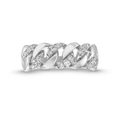 Increase the style factor of your looks with this on-trend diamond curb chain link ring. Sterling silver Features alternating diamond-lined and polished curb chain links along the center 1/4 ct. t.w. of diamonds Modern White Gold Link Chain Ring, White Gold Chain Link Ring In Sterling Silver, White Gold Sterling Silver Chain Link Ring, Silver Chain Link Ring For Anniversary, Elegant Silver Chain Link Ring, Classic Silver Ring With Chain Detail, Classic Silver Rings With Chain Detail, Modern White Gold Chain Link Rings, Chain Ring In White Gold With Brilliant Cut Diamond