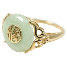 Such a lovely hue of green! This jade disc measures 0.47" in width. Jade Ring, Band Rings, Jade, Jewelry Rings, Yellow Gold, Band, Ring, Yellow, For Sale