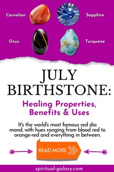 an advertisement for july birth stone