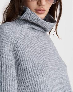 This 100% cashmere t-neck is a softer-than-anything take on an iconic sweater. Relaxed fit, classic longsleeve, half cardigan stitch paneling with twisted seams. rag & bone Women's Relaxed Fit Sweater | Grey, Large (also in XXS,XS,S,M). Half Cardigan, Sweater Grey, Cashmere Turtleneck, Sweater Sale, Fitted Sweater, Fashion Advice, Rag & Bone, Grey Sweater, Aesthetic Clothes