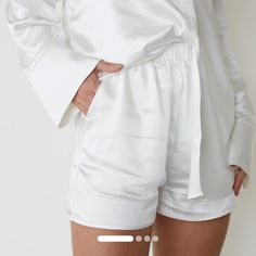 Nwt, Sizes Xxs And Medium Price Is Firm! The Mykonos Shorts Are Made From A Luxe Hammered Satin Fabric. Dressed Up Or Dressed Down The Mykonos Co-Ord Is Perfect For Holiday Or A Special Occasion. The Mykonos Shorts Can Also Be Paired With The Portofino Top. White Sleepwear With Built-in Shorts, Chic Bottoms For Summer Lounging, Chic Short Sleepwear For Loungewear, White Beachwear Shorts For Daywear, Daywear Pajama Shorts With Pockets, Short Length Bottoms With Built-in Shorts For Pajama Party, Solid Summer Pajama Shorts, Summer Pajama Shorts With Pockets For Pajama Party, Chic Loungewear Bottoms With Short Leg