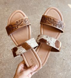 Genuine Cowhide & Leather If in between sizes it's recommended to size up!  ALL COWHIDE VARIES!! No two pairs look alike!! Cowhide Sandals, Western Outfits Women, Leather Wedges, Outfits Women, Tote Purse, Look Alike, Western Outfits, Leather Tooling, Christmas List