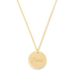 The classic and sleek styling of this Engravable 14K Gold Round Tag Pendant makes it a versatile accessory for any look. Hand crafted from solid 14K yellow gold  the 5/8 inch round charm comes on your choice of a 16 or 18 inch sparkling solid gold rolo chain. Wear the 14K Gold round charm blank for a simple look or add a personalized engraving with a name  initial  or date to create a stunning custom gift for yourself or someone special.  Details: • 14K Gold Round Charm • Engravable Front & Coordinates Jewelry, Round Tags, Monogram Jewelry, Rose Gold Chain, Cz Stud Earrings, Disc Necklace, Engraved Jewelry, Rolo Chain, Tag Necklace