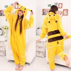 Pikachu Onesie Pajamas: Buy Adult Animal Onesies On Pjsbuy Pikachu Pajamas, Pikachu Halloween, Pikachu Costume, Cute Overalls, Cartoon Costumes