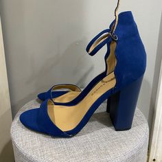 These Are New Never Worn Without A Box. Blue Heels With Stacked Heel And Round Toe, Blue Block Heels With Padded Heel And Round Toe, Blue Block Heels With Stacked Heel For Spring, Blue Heels With Wrapped Heel In Medium Width, Blue Round Toe Block Heels With Stacked Heel, Chic Blue Block Heels With Round Toe, Blue Block Heels With Stacked Heel, Blue Heels With Stacked Block Heel, Blue Open Heel Block Heels For Formal Occasions