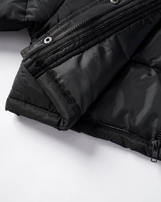 Details: Long-sleeve cropped puffer jacketTopLength: CroppedSleeveLength: Long Sleeves Materials:95% Polyester + 5% Spandex Black Nylon Puffer Jacket With Fleece Lining, Black Techwear Puffer Jacket With Pockets, Black Quilted Puffer Jacket For Winter, Long Sleeve Techwear Puffer Jacket, Black Thick Long Sleeve Outerwear, Black Cropped Casual Outerwear, Casual Black Cropped Outerwear, Black Fitted Long Sleeve Puffer Jacket, Fitted Black Long Sleeve Puffer Jacket