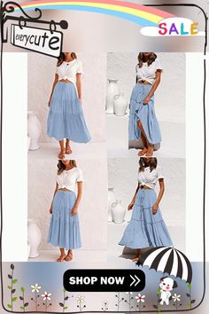 Light Blue Drawstring High Waist A-line Skirt Blue Tiered Maxi Skirt For Day Out, Light Blue Lined Skirt For The Beach, Blue Flowy Maxi Skirt For Day Out, Blue Pleated Maxi Skirt For Day Out, Casual Light Blue Lined Maxi Skirt, Casual Light Blue Long Maxi Skirt, Blue Midi Skirt For Vacation, Light Blue Lined Skirt For Vacation, Light Blue Flowy Skirt For Day Out