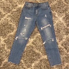 Size 2 Brand New, Never Worn. (Nwt) High Rise Distressed Boyfriend Jeans, No Stretch. Great Quality Denim! Soft. As Seen On Khloe Kardashian. All Offers Accepted Or Countered W. Lowest All Items Are Brand New And Unused Unless Stated Otherwise. Bond Woman, Black Mom Jeans, Rip Mom, Ripped Mom Jeans, 90s Baggy, Grace And Lace, Ripped Boyfriend Jeans, Distressed Boyfriend Jeans, Destroyed Denim