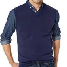 Chaps Solid V-Neck Sweater Vest, Navy L New W/ Tags. This Sweater Vest Perfect Choice For Layering & Golf. Classic Look That Looks Equally Good W/ Jeans Or Trousers, Worn W/ Shirt Tucked In/Out. Contrast Colored Crest Embroidered On Left Chest. Neckline, Arms, & Bottom Are All A Ribbed Knit Which Gives You Great Ease In Movement. Made Of 100% Cotton, It Is Machine Washable. Retail $45 Blue V-neck Sweater Vest For Fall, Fall Navy V-neck Tops, Casual Solid Color Sweater Vest For Fall, Casual Solid Sweater Vest For Fall, Casual Sweater Vest For Layering, Casual V-neck Sweater Vest, Fall Casual V-neck Sweater Vest, Casual V-neck Sweater Vest For Fall, Solid Cotton V-neck Vest