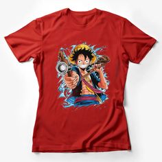 One Piece Anime T-Shirt, Colorful Luffy with Weapon Graphic, Manga Fan Gift, Unisex Tee Female T-Shirt Custom graphic T-Shirt.Customize your color Red Cartoon Print Short Sleeve T-shirt, Red Cartoon Print T-shirt With Short Sleeves, Red Short Sleeve T-shirt With Cartoon Print, Red Crew Neck Shirt With Cartoon Print, Multicolor Character Print T-shirt For Fan Merchandise, Fun Red Shirt With Cartoon Print, Multicolor Cartoon Print Tops Fan Merchandise, Multicolor Cartoon Print Tops For Fan Merchandise, Red Crew Neck T-shirt With Character Print