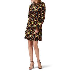 Black and green printed crepe (52% Viscose, 48% Rayon). Hourglass. Long sleeves. High neckline. Hidden center back zipper closure. Fully lined. 40" from shoudler to hemline. Imported. Temperley London, London Print, Rent The Runway, Green Print, Mixing Prints, High Neckline, Knee Length Dress, Knee Length, Dresses For Work