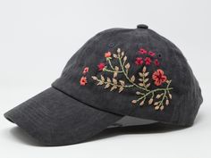 Flower is 100% hand embroidered on a 100% cotton wash baseball cap. Hat is one size fits all with adjustable back strap. Unique cap, one of a kind! I am also open for customization. If you want the item in different colors, please message me, it will take additional 2-3 days of handling time. Free first class shipping, upgradable priority mail service. 30 days return policy, feel confident at your purchase! Cheap Embroidered Baseball Cap One Size Fits Most, Cheap Baseball Cap With Embroidered Logo And Short Brim, Cheap Embroidered Fitted Baseball Cap, Cheap Embroidered Cap, Cheap Embroidered Baseball Cap With Curved Brim, Cheap Embroidered Baseball Cap One Size, Black Cap Embroidery, Hand Embroidered Baseball Caps, Black Embroidered Baseball Cap For Spring