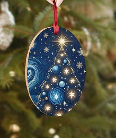 an ornament hanging from a christmas tree