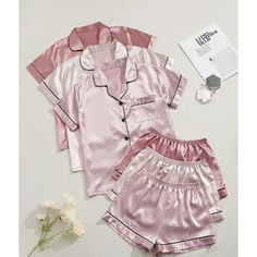 3pack Women's Satin Sleepwear Short Sleeve Top And Shorts Pajama Sets. Brand New In Packages, They Do Not Have Tags Size Medium Measurements Shorts Waist W/O Stretching 12 Stretching Up To 21 Top Pit To Pit 19 Length 24 Satin Button Up, Lapel Top, Pyjama Satin, Cute Pjs, Cute Pajama Sets, Satin Sleepwear, Plus Size Pajamas, Seluar Pendek, Cute Pajamas