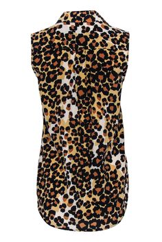 Unleash your wild side with this fierce and fashionable leopard print blouse from Equipment. This luxe silk button-up features a point collar and chest pockets for a sophisticated touch. Take this bold top from desk to drinks with some leather pants and a pair of booties. Size XS 100% Silk Front button closure Open flap pockets Collared Sleeveless Bust 36" Waist 37.5" Shoulder to hem 26.25" Leopard Print Summer Workwear Top, Summer Workwear Leopard Print Tops, Leopard Print Tops For Summer Workwear, Summer Leopard Print Tops For Workwear, Summer Leopard Print Top For Work, Spring Leopard Print Workwear Blouse, Chic Leopard Print Tops For Work, Fitted Leopard Print Blouse For Work, Sleeveless Blouse For Fall Workwear