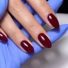 Garnet Red #633 – A luxurious vampy deep blood red (add a black base for a different pop of color) Dnd 633 Garnet Red, Dnd Dark Red Gel Polish, Vampy Red Nails, Blood Red Nails Design, Crimson Red Nails, Garnet Nails, Glossy Red Nails, Nails Deep Red, Monthly Nails