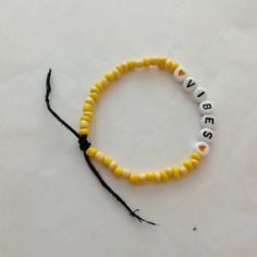 Handmade Yellow Bead Vibes Bracelet Trendy Yellow Beaded Friendship Bracelets, Casual Yellow Friendship Bracelets With Letter Beads, Casual Yellow Beaded Bracelets With 8mm Beads, Casual Yellow Beaded Bracelet With 8mm Beads, Casual Yellow Beaded Friendship Bracelets, Yellow Bracelet, Bracelet Stack, Womens Jewelry Bracelets, Jewelry Bracelets