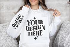 Hooded Relaxed Fit Top With Branding, Relaxed Fit Long Sleeve Hoodie With Branding, White Long Sleeve Hoodie With Branding, White Hooded Sweatshirt, Sweatshirt Model, Real Model, White Hoodie, Your Design, Design Style