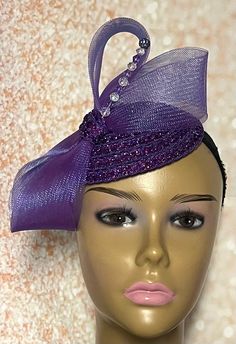 Purple Sequins Hat for Church, Wedding, Mother of the Bride, Head Covering, Tea Parties Hat is trimmed with rhinestones, crinoline loops, and rhinestones. Perfect for any special occasion. Hat can be worn on either side of the head. SIZE 5.3 inches in diameter. Gifts for mom, sister, wife, or yourself. Fitted Rhinestone Bridal Accessories For Party, Fitted Bridal Accessories With Rhinestones For Party, Adjustable Party Headpiece With Rhinestones, Adjustable Rhinestone Headpiece For Party, Fitted Bridal Accessories For Royal Ascot Party, Elegant Mini Hats With Rhinestones For Weddings, Fitted Bridal Accessories For Kentucky Derby Party, Fitted Rhinestone Hat For Kentucky Derby, Rhinestone Fitted Hat For Kentucky Derby