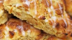 a close up view of some biscuits with icing