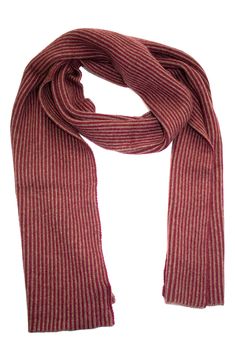 Italian yarns define this toasty stripe knit scarf that you'll love to layer when the weather is cold. 40% polyester, 28% nylon, 17% wool, 10% rabbit hair, 5% cashmere Dry clean Imported Casual Merino Wool Scarves For Fall, Soft Knit Wool Scarves For Fall, Casual Merino Wool Scarf For Winter, Knitted Wool Scarves For Fall, Brown Wool Scarves For Cold Weather, Red Wool Winter Scarves, Brown Wool Casual Scarf, Red Wool Scarves For Winter, Casual Brown Wool Scarf